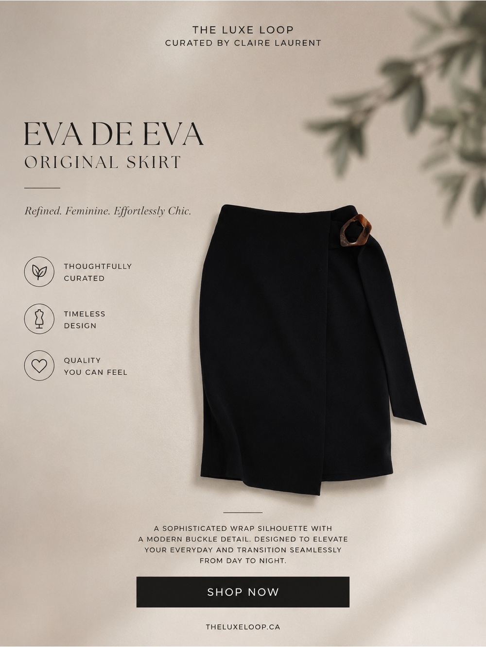 Black Midi Wrap Skirt with Buckle